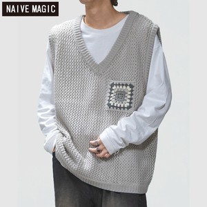 【SPECIAL PRICE】メッシュニット クロシェポケット付き ルーズサイズ Vネック ベスト