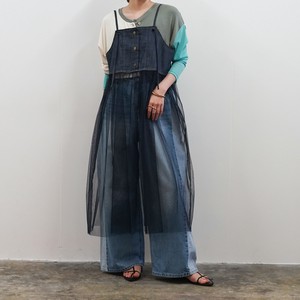 【2025新作 人気商品 即納】2wayデニム×チュールワンピース（ネイビー・ブラック）レイヤード