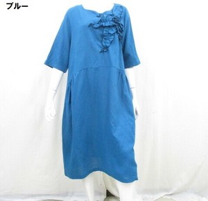 【　夏物新商品　】綿混胸花刺繍ワンピース