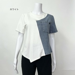 【2025春夏新作】【キャリア】ネット限定　イレギュラー切替デニム×綿ストレッチトップス　nk691