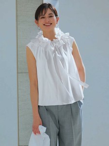【2025春夏新作】【キャリア】ネット限定　ボウタイフリルギャザー綿混ブラウス　nk1906