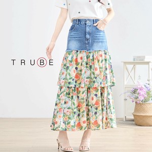 裙子 层叠造型 L尺寸 花卉图案 到脚踝长裙