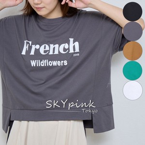 【2025SS新作入荷】ハイローヘム英字ロゴプリントTシャツ　カットソー　SKYpink東京