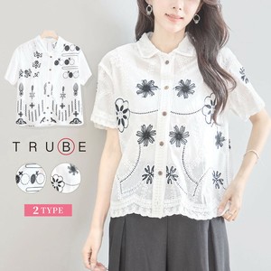 【2025新作】【M〜L】配色刺繍デザインコットンシャツ(N72-258/N72-259) (5号店)FM5