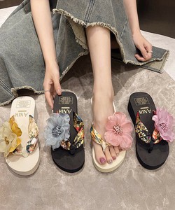 国内即納 ビーチサンダル 花飾りトングサンダル厚底
