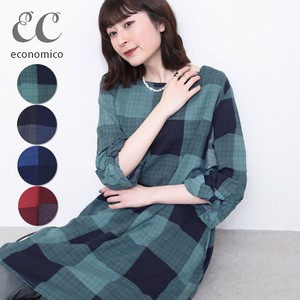 2025SS　格子柄 袖バルーン　 ワンピース　2025新作　Economico