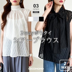 【前後2way】ボウタイブラウス シアーブラウス ノースリーブ リボンブラウス シアー トップス