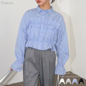 Button Shirt/Blouse Stripe Short Length