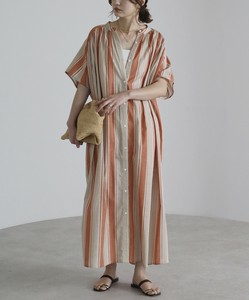 Pre-order Casual Dress Band Collar Striped Shirt Dress