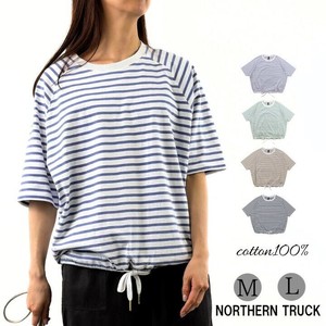 ヘム ギャザー ラグラン プルオーバー Tシャツ 半袖 カットソー レディース ボーダー 綿100％ nt-ncc35203
