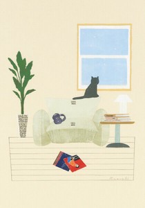 ポストカード 山田和明「Cat in the living room」105×150mm イラスト 動物 絵本作家 2025新作