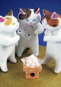 ポストカード 高橋理佐/猫粘土作家「月見談合」105×150mm 動物 カラー写真 2025新作