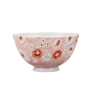 九谷烧 饭碗 花朵 粉色 日本制造