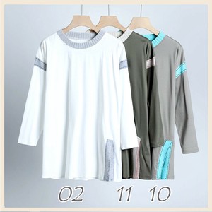 T-shirt Smooth Mixing Texture Cut-and-sew 7/10 length