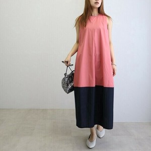 【再入荷】裾配色ノースリワンピース