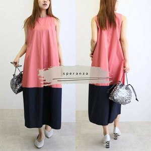 【再入荷】裾配色ノースリワンピース