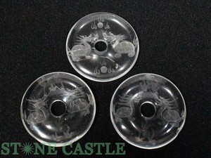 【置き石】ドーナツ型(ピーディスク) 30mm 水晶彫刻 龍亀(ろんぐい) (素彫り) (3個セット) ★特価★
