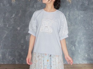 T 恤/上衣 泡泡袖 刺绣 蕾丝