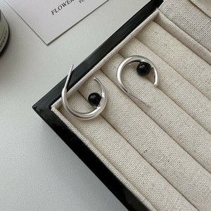 Pierced Earrings Silver Post Natural Stone black silver S/S