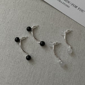 Pierced Earrings Silver Post Natural Stone black silver S/S