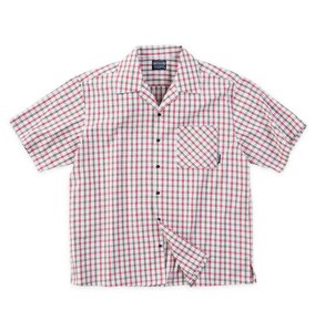 OUTDOOR PRODUCTS ビッグサイズ ブロードチェックオープンカラー半袖シャツ レッド系