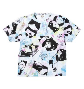 NECOBUCHI-SAN ビッグサイズ DRYハニカムメッシュ昇華総柄半袖Tシャツ ホワイト