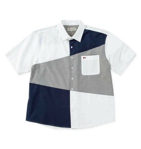 H BY FIGER ビッグサイズ CVCオックス斜め切替半袖シャツ ホワイト