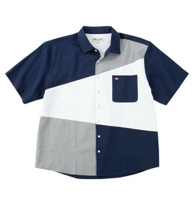H BY FIGER ビッグサイズ CVCオックス斜め切替半袖シャツ ネイビー