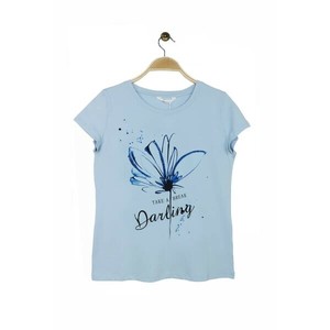 T-shirt Flower Rhinestone Short-Sleeved T-Shirt Cotton
