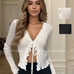 Cardigan Design Long-sleeved Cardigan Ribbed Knit 2-colors