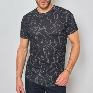 イラスト文字プリント　ブラック　カラーTシャツ　メンズトップス【フランスインポートMentexHomme】