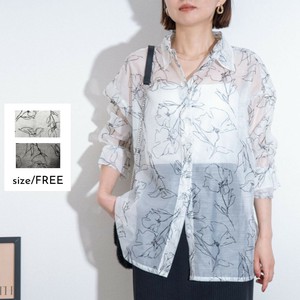 衬衫 新商品 长袖 植绒 印花 立即发货 薄纱 S尺寸 花卉图案