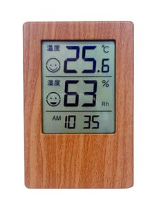 木目調時計付きデジタル温湿度計
