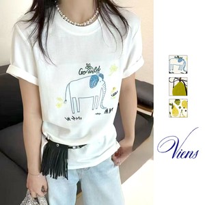 【新作】象＆フルーツデザインカットソー　コットンT　3柄展開