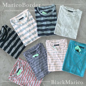 <2025夏物新作>数量限定韓国製ボーダー五分袖Tシャツ　2025夏物人気　BLACK MARICO