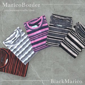 <2025夏物新作>数量限定韓国製ボーダー五分袖Tシャツ　2025夏物人気　BLACK MARICO