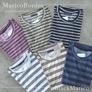 <2025夏物新作>数量限定韓国製ボーダー五分袖Tシャツ　2025夏物人気　BLACK MARICO