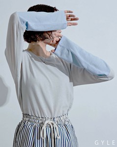 【全3色】袖配色梨地トップス トップス　カットソー 長袖 Tシャツ 紫外線対策 冷房対策