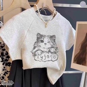 スリム猫Tシャツ コットン かわいい カジュアル 夏  【2025SS】 ONA1011