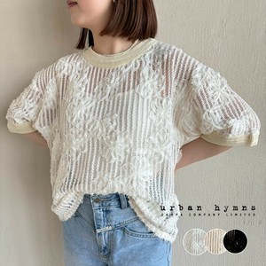 【2025SS新作】テープ刺繍レース柄編みリブクルーネックプルオーバー