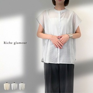 Button Shirt/Blouse Stripe French Sleeve Printed [2025 NEW]