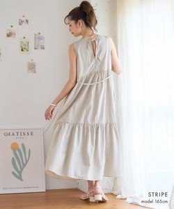 洋装/连衣裙 无袖 分层洋装/连衣裙 后背缎带 春夏