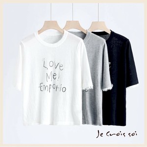 21080　プリンジデザイン　パール英字ロコ刺繍　ニット　レディス