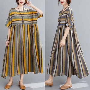 洋装/连衣裙 新商品 高腰 竖纹 长款洋装/连衣裙