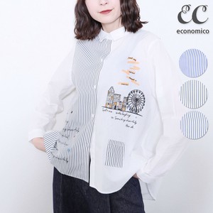 2025SS　ストライプ切替 襟付き ブラウス　2025新作　Economico