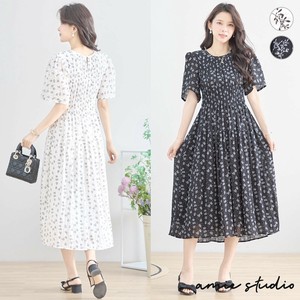 【2025新作】【M〜L】小花プリントスモッキングプリーツワンピース(N82-323)（1号店）FM1