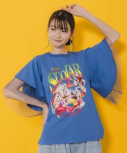 ネコ×ロック柄 メッシュ切替Tシャツ