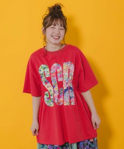 SCRロゴ花柄 シャーリングTシャツ