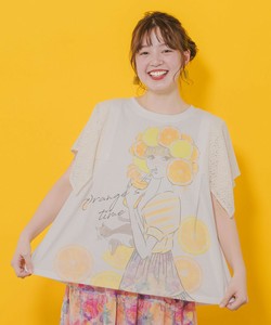オレンジスカラーちゃん 柄レース袖Tシャツ
