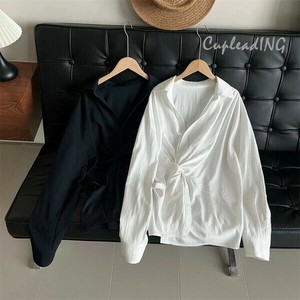 【定番商品】INSスタイル アシンメトリー リボンタイでウエストシェイプ ロングスリーブシャツ